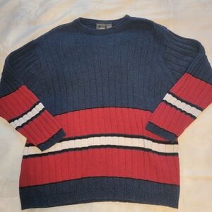 Vintage 90’s Lizsport Red Blue Sweater Large Petite Y2K‎ Buttons Ribbed 90s 80s